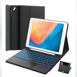 Black Tablet Keyboard Case 7 Color Mode Backlight for iPad 9.7”